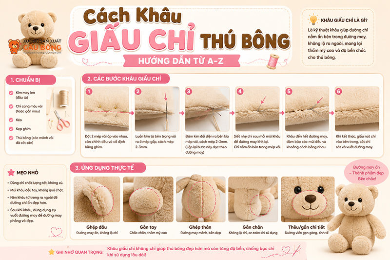 Cách Khâu Giấu Chỉ Thú Bông – Hướng Dẫn Từ A-Z