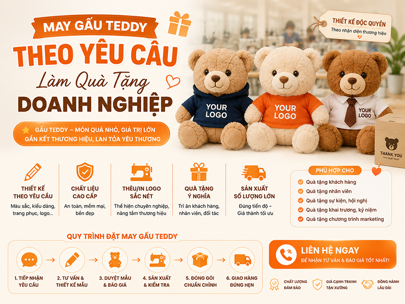 May Gấu Teddy Theo Yêu Cầu Làm Quà Tặng Doanh Nghiệp